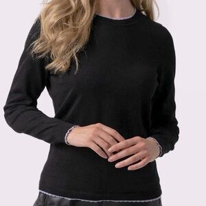 Saint + Sofia Black‎ Sweater with Purple Metallic Scalloped Trim S
